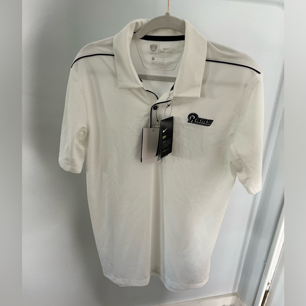 Los Angeles Rams Nike Dry Dri-Fit White Polo Shirt: Men's Size SMALL - NWT.